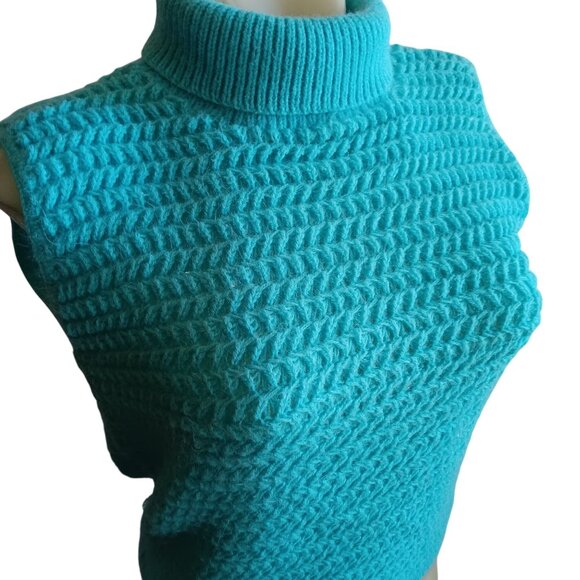Medium Vintage Sleeveless Turtleneck Sweater 1960's Bulky Lansing Turquoise Mod - Picture 1 of 7